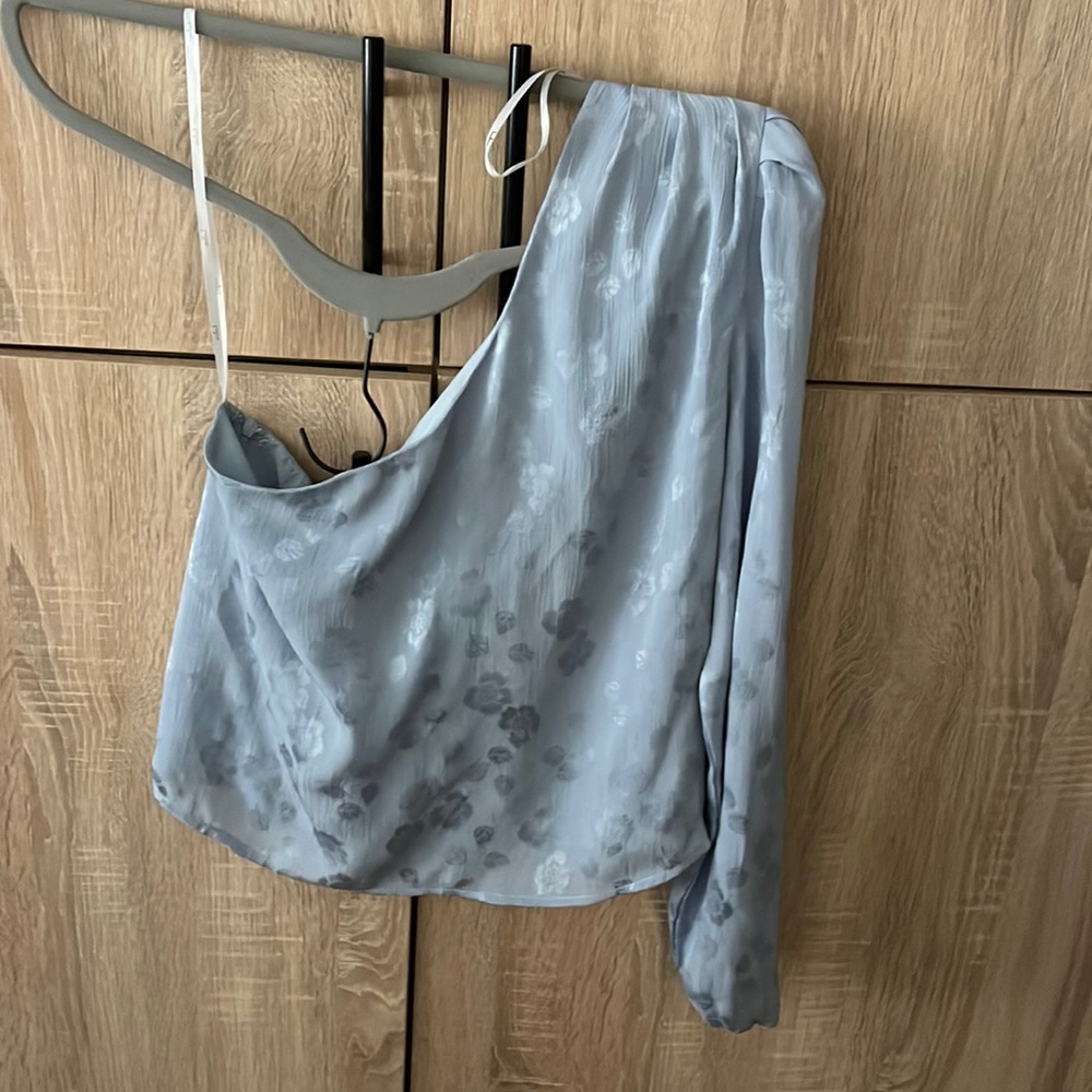 Blue silk off the shoulder top